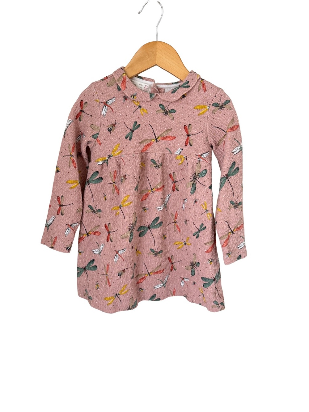 Zara Pink Dragonfly Bug Print Long-Sleevei Dress Size 3/4 Years